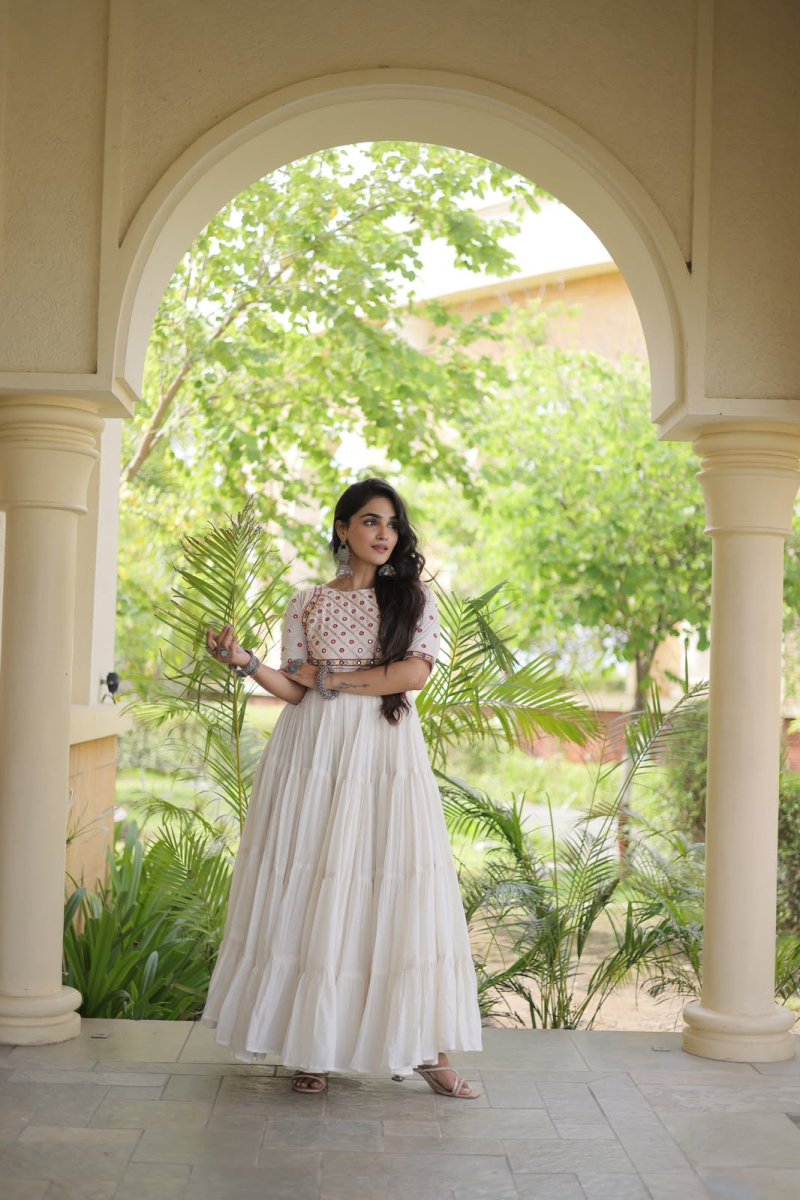 Lw 9346 Cotton With Multi Thread Embroidered Navratri Gown